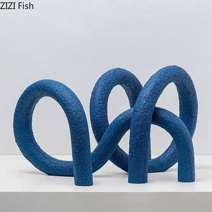 Modern white speckled abstract twisted knot sculpture living room decor