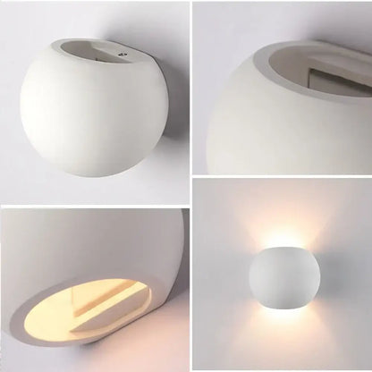 Modern white spherical gypsum led wall lamp bedroom sconce