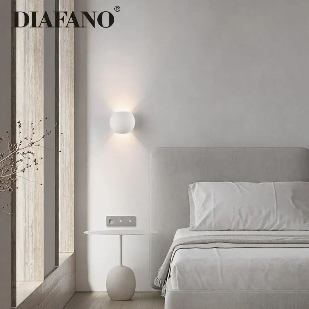 Modern white spherical gypsum led wall lamp bedroom sconce