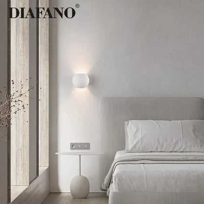 Modern white spherical gypsum led wall lamp bedroom sconce