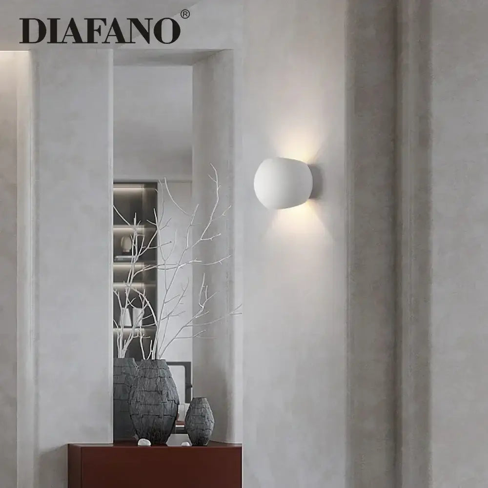 Modern white spherical gypsum led wall lamp bedroom sconce