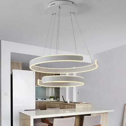 Modern white spiral circle rings pendant light dining room