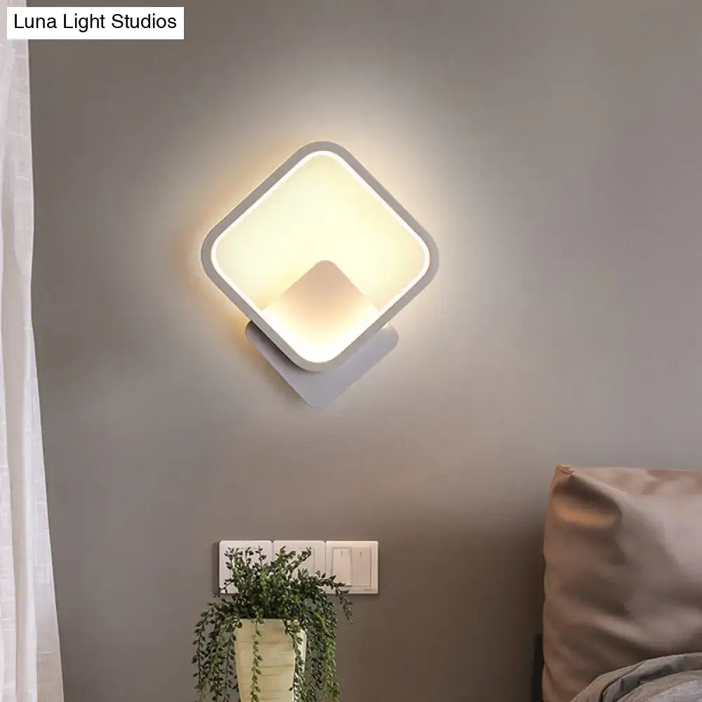 Modern white square bedside wall lamp bedroom minimalist lighting