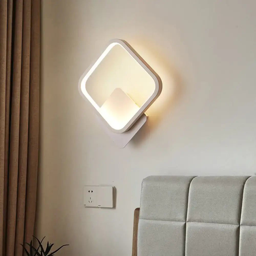 Modern white square bedside wall lamp bedroom minimalist lighting