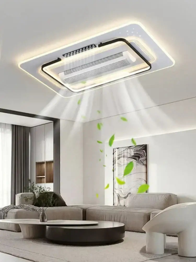 Modern white square bladeless ceiling fan light for bedroom