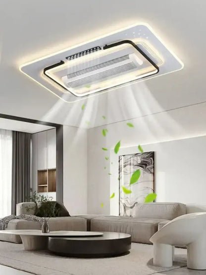 Modern white square bladeless ceiling fan light for bedroom
