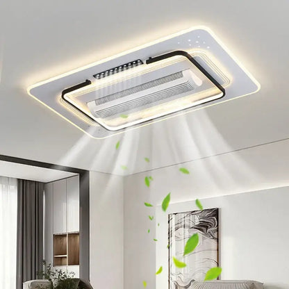 Modern white square bladeless ceiling fan light for bedroom