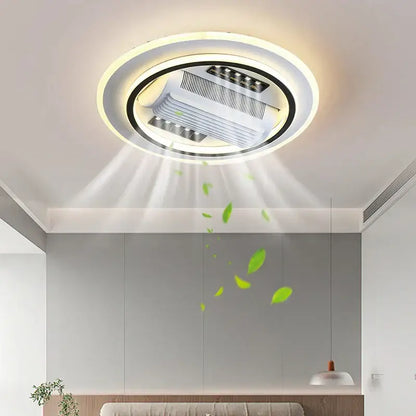 Modern white square bladeless ceiling fan light for bedroom