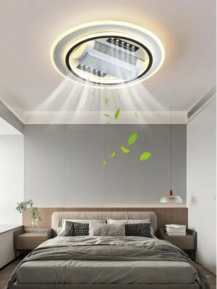 Modern white square bladeless ceiling fan light for bedroom