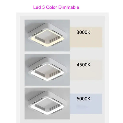 Modern white square bladeless ceiling fan light for bedroom