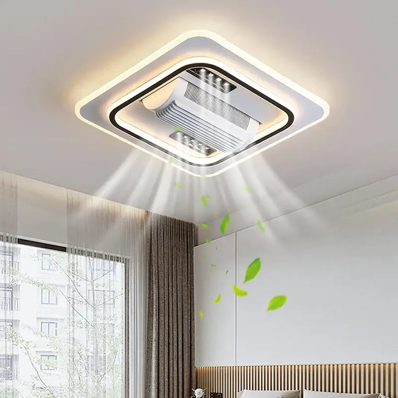 Modern white square bladeless ceiling fan light for bedroom