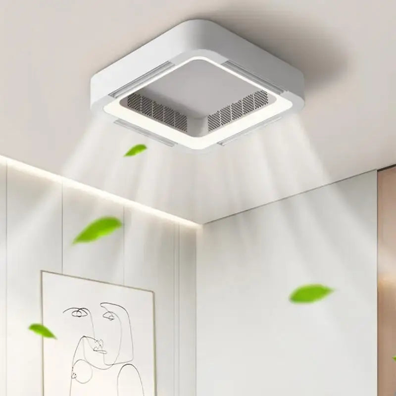 Modern white square bladeless ceiling fan light for bedroom