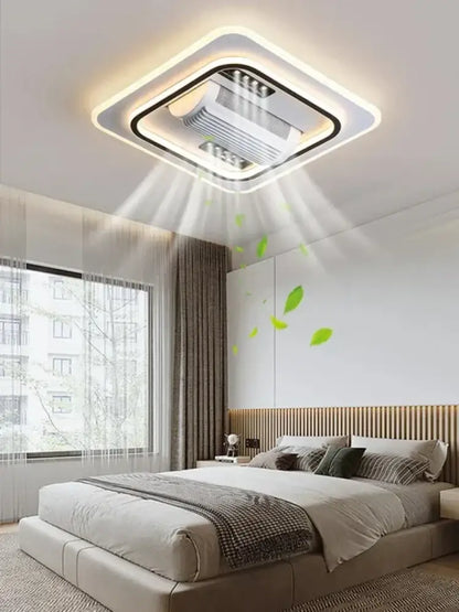 Modern white square bladeless ceiling fan light for bedroom