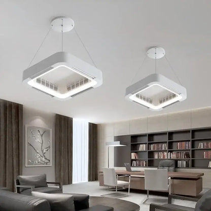 Modern white square bladeless ceiling fan light for bedroom