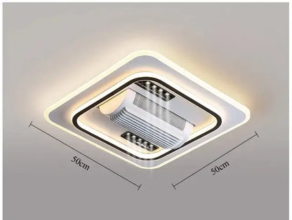 Modern white square bladeless ceiling fan light for bedroom