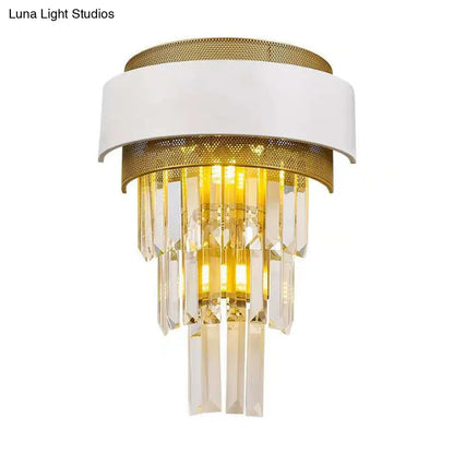 DecorBites™ Modern White Square/Round Crystal Prisms Wall Sconce with Gold Mesh