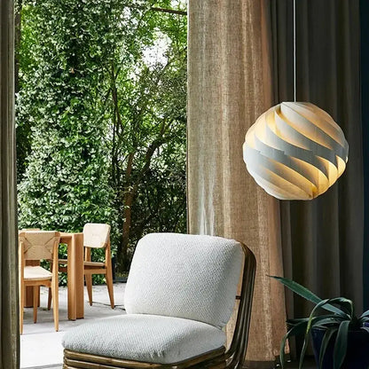 Modern white swirling spherical pendant light for dining room