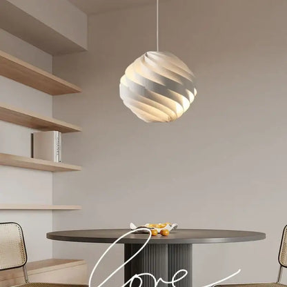 Modern white swirling spherical pendant light for dining room