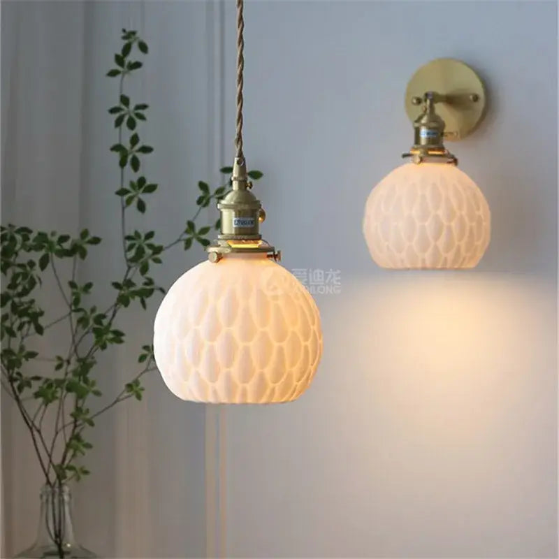 Modern white textured glass ceramic led pendant light kitchen