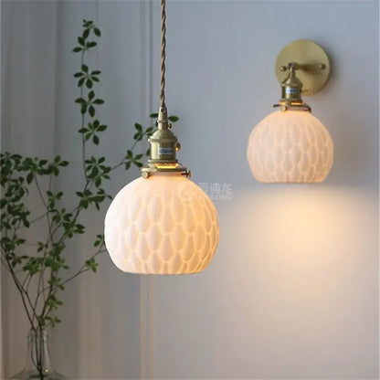 Modern white textured glass ceramic led pendant light kitchen