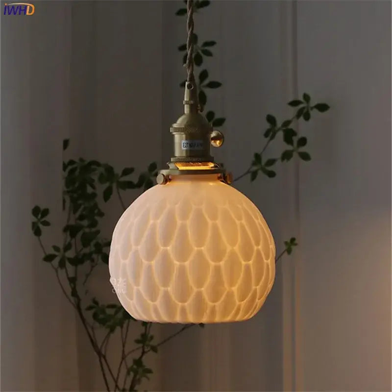Modern white textured glass ceramic led pendant light kitchen