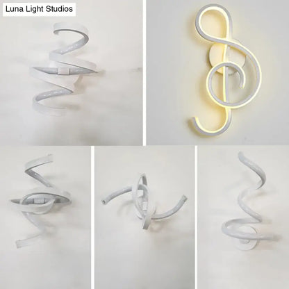 Modern white treble clef led wall sconce bedroom light