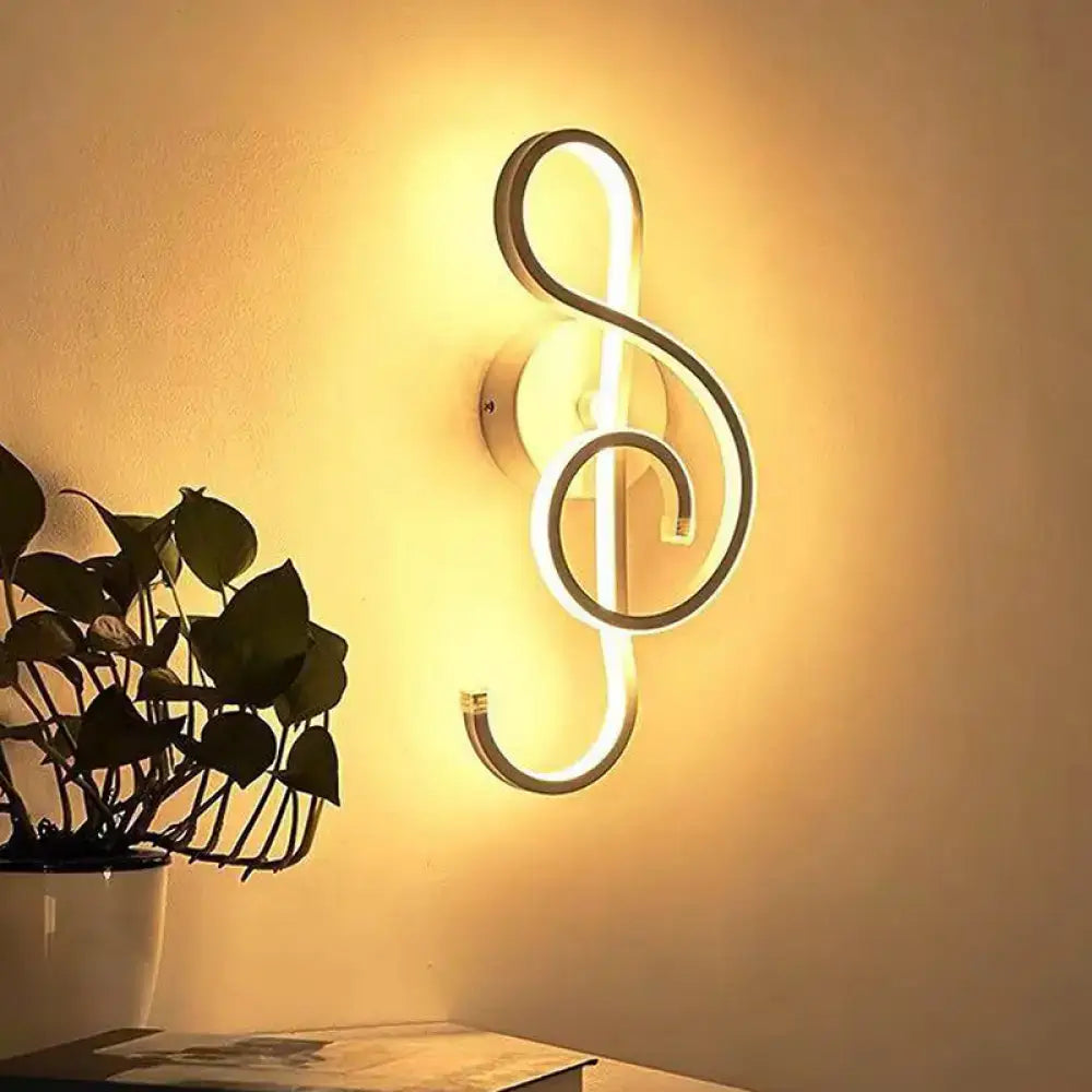 Modern white treble clef led wall sconce bedroom light