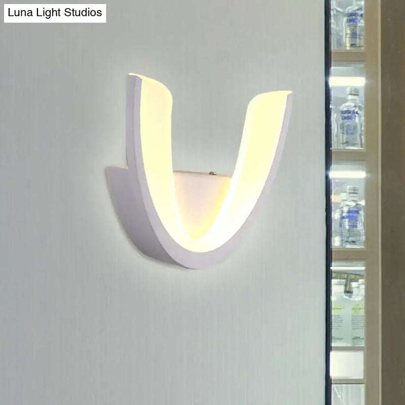 Modern white u-shaped led wall sconce – bedroom warm & white light