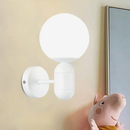 DecorBites™ Modern White Wall Lamp with Globe Shade, Capsule Body - Metal & Glass Wall Light for Meeting Room
