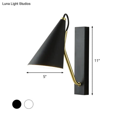 Modern white wall lamp with gold arm – bedroom conical sconce