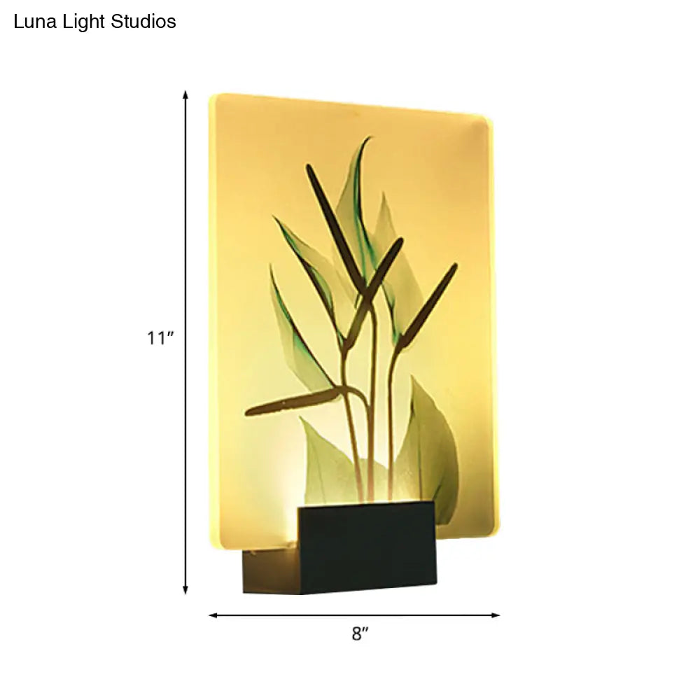 DecorBites™ Modern White Wall Mounted Lamp with Corner LED Mural Lighting and Patterned Acrylic Shade – Flower/Bird Design