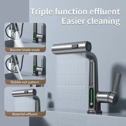 Modern white waterfall digital display basin faucet bathroom mixer