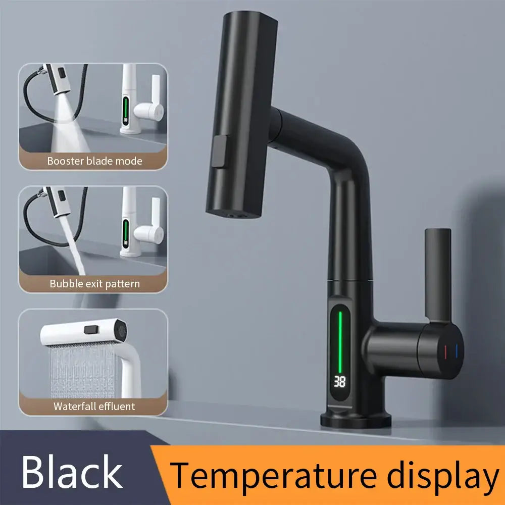 Modern white waterfall digital display basin faucet bathroom mixer