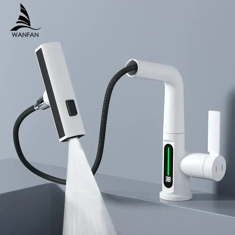 Modern white waterfall digital display basin faucet bathroom mixer