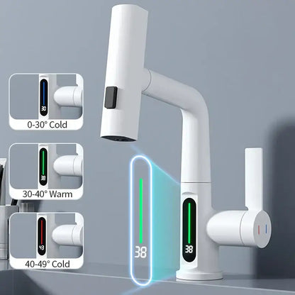 Modern white waterfall digital display basin faucet bathroom mixer