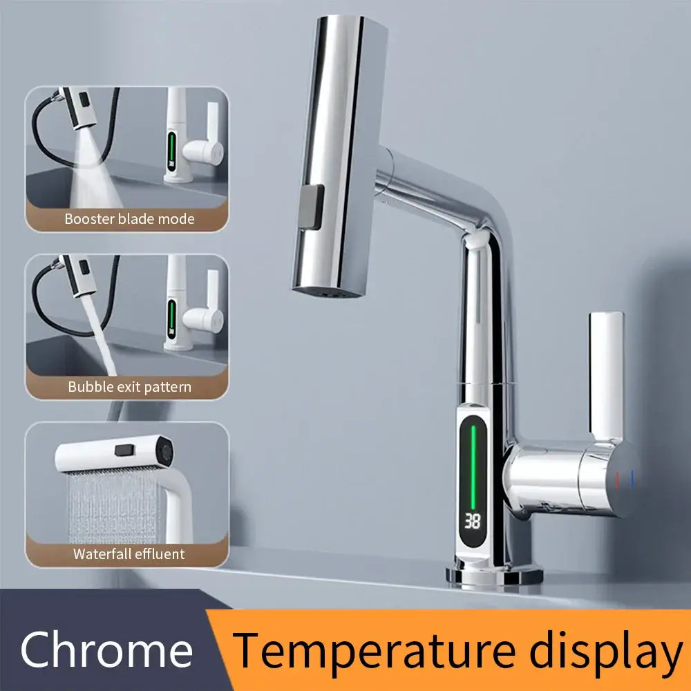 Modern white waterfall digital display basin faucet bathroom mixer