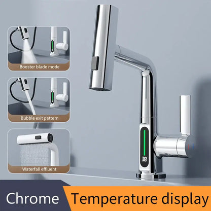Modern white waterfall digital display basin faucet bathroom mixer