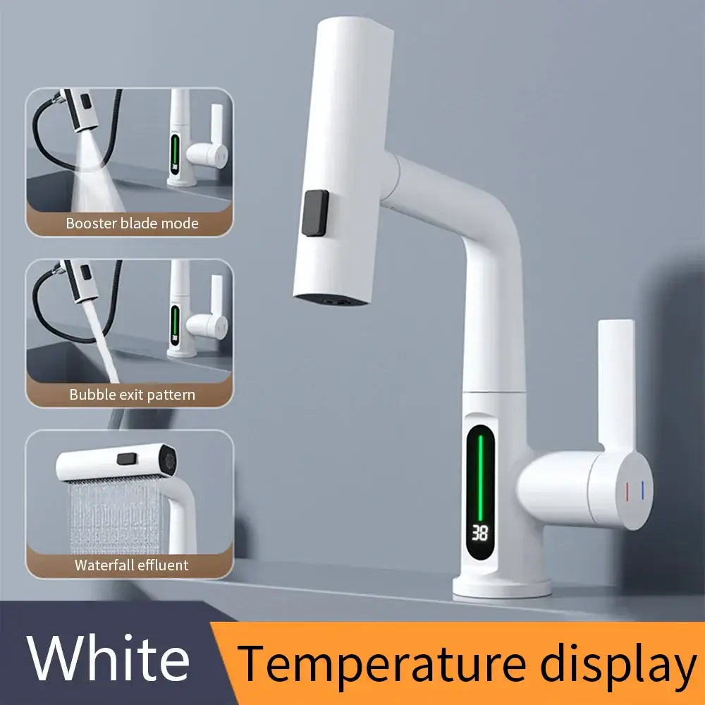 Modern white waterfall digital display basin faucet bathroom mixer