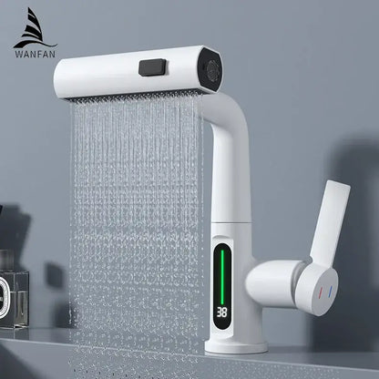 Modern white waterfall digital display basin faucet bathroom mixer