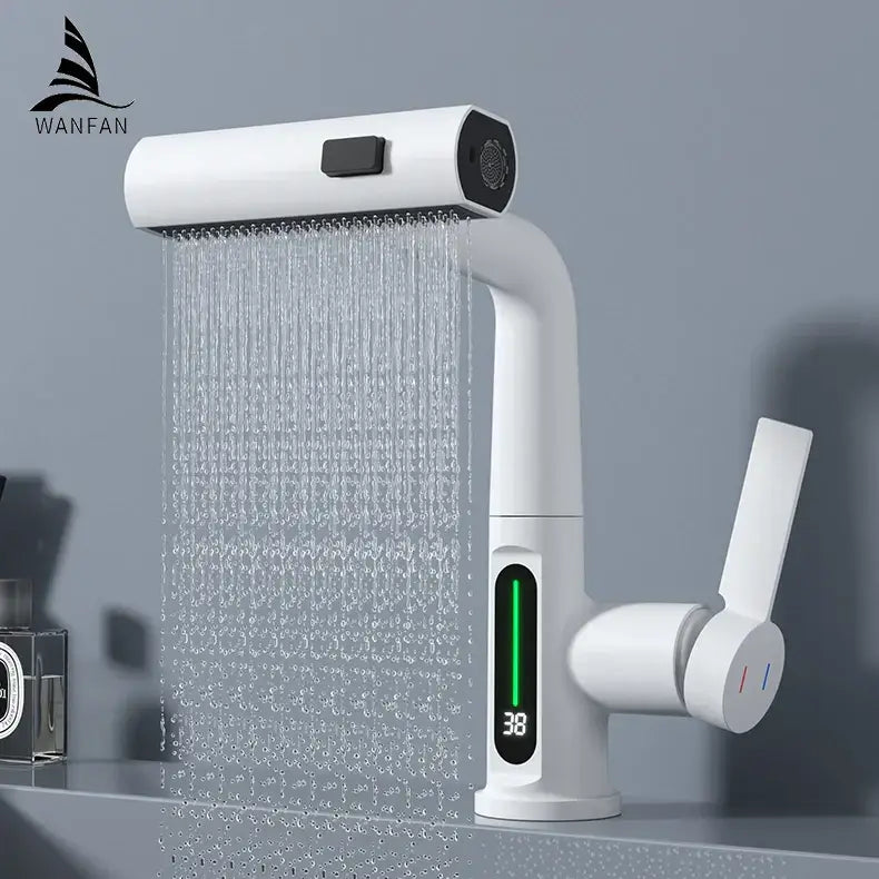 Modern white waterfall digital display basin faucet bathroom mixer