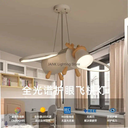 Modern white & wood cartoon deer led pendant light kids bedroom