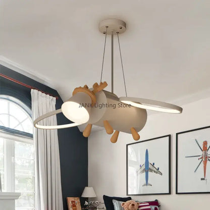 Modern white & wood cartoon deer led pendant light kids bedroom