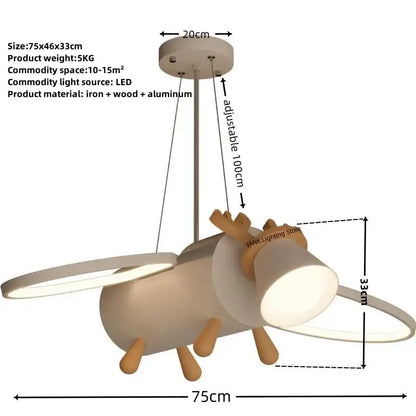 Modern white & wood cartoon deer led pendant light kids bedroom