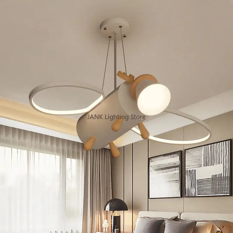 Modern white & wood cartoon deer led pendant light kids bedroom
