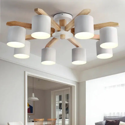 Modern white wood chandelier – kitchen island lighting fixture
