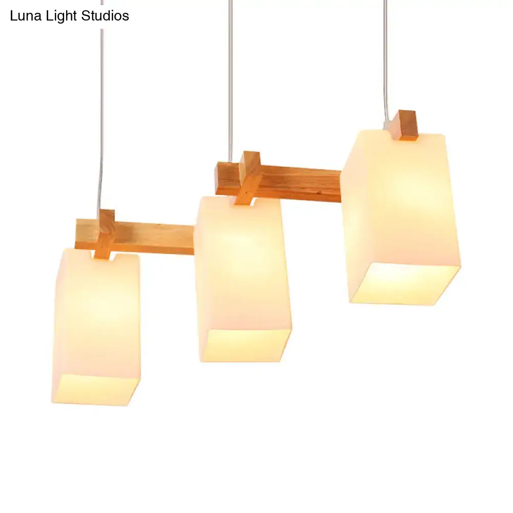 Modern white wood triple light linear chandelier kitchen island lighting