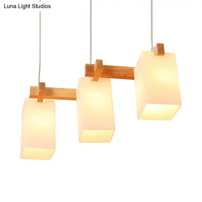 Modern white wood triple light linear chandelier kitchen island lighting