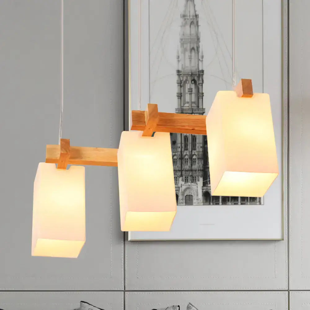 Modern white wood triple light linear chandelier kitchen island lighting
