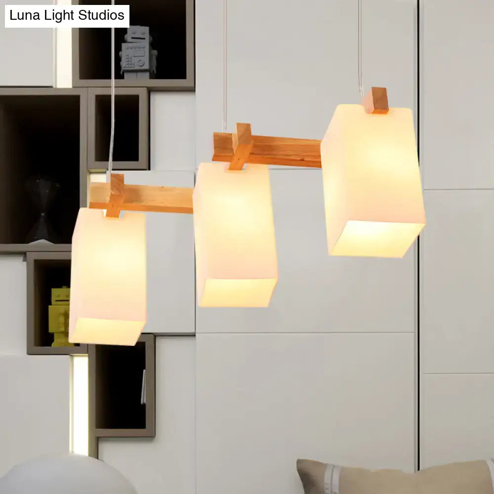 Modern white wood triple light linear chandelier kitchen island lighting