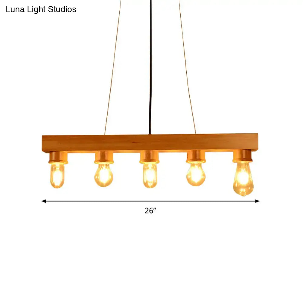Modern wood 5 light rectangular chandelier – dining room ceiling light